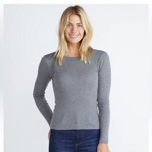 Marine Layer Longsleeve Lila Rib Crew in Heather Grey Size XL